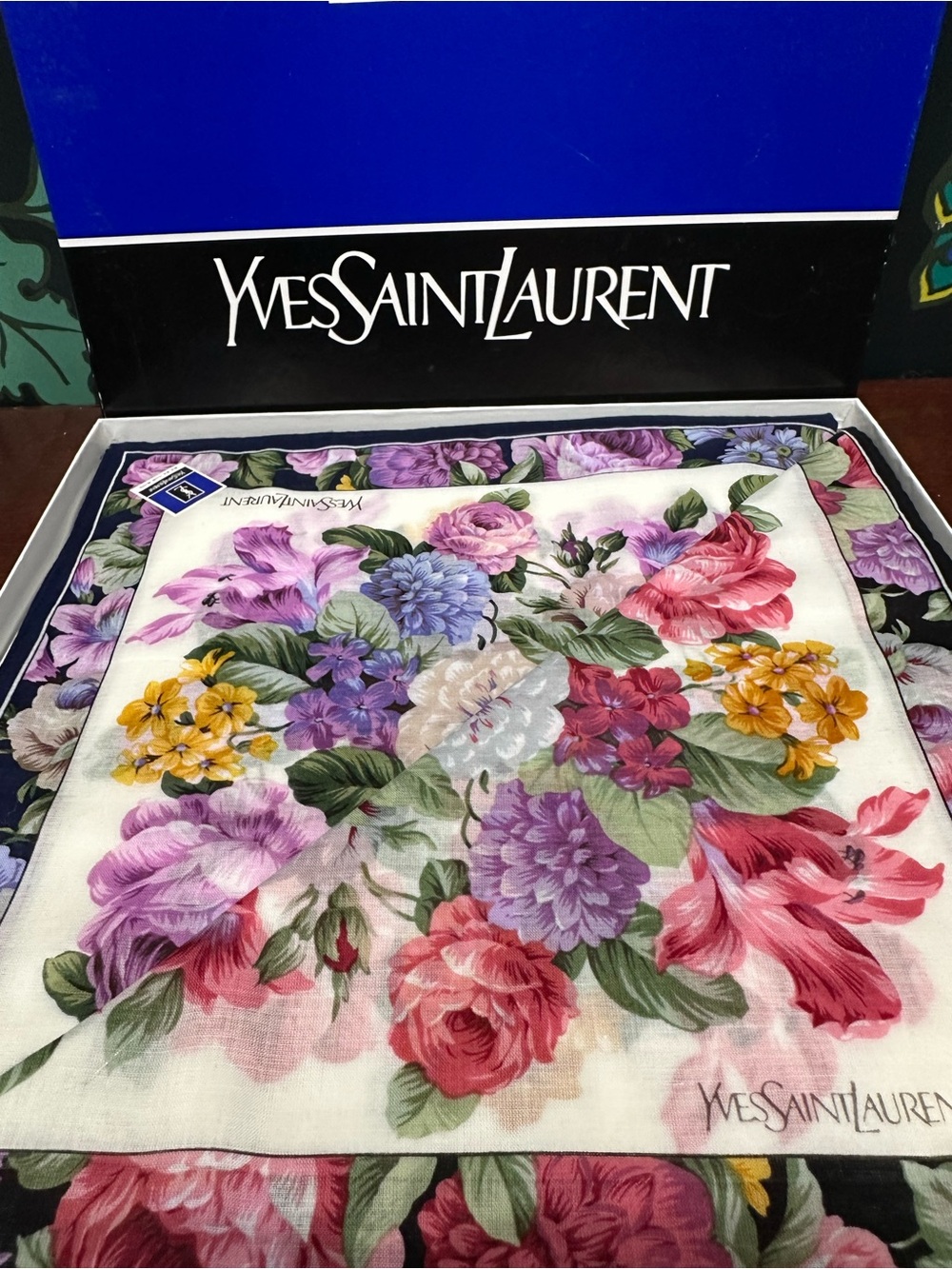 Vintage Yves Saint Laurent Floral Neckerchief Scarf Set NIB Boxed YSL - Picture 3 of 6